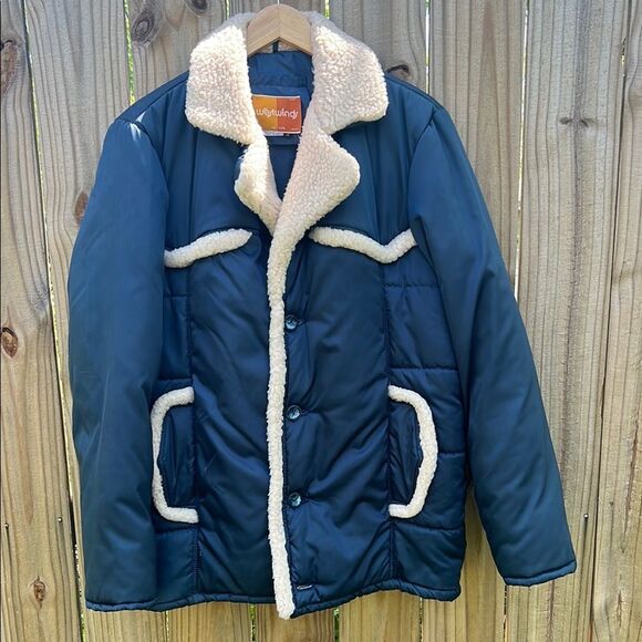 Westwinds Navy Blue Shearling-Lined Jacket 70s 80s Vintage Rare Winter Coat M - Picture 1 of 16
